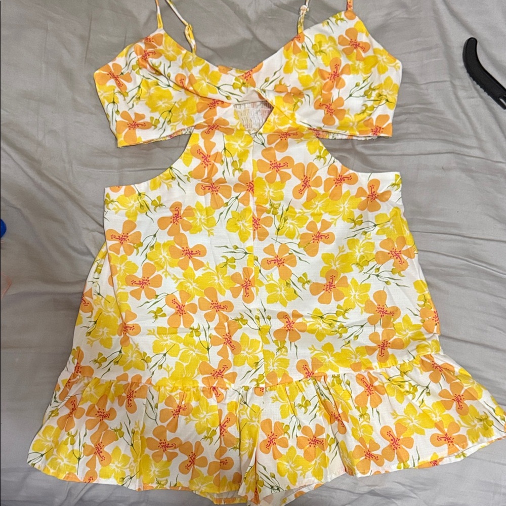 SHEIN Floral Yellow and Orange Romper